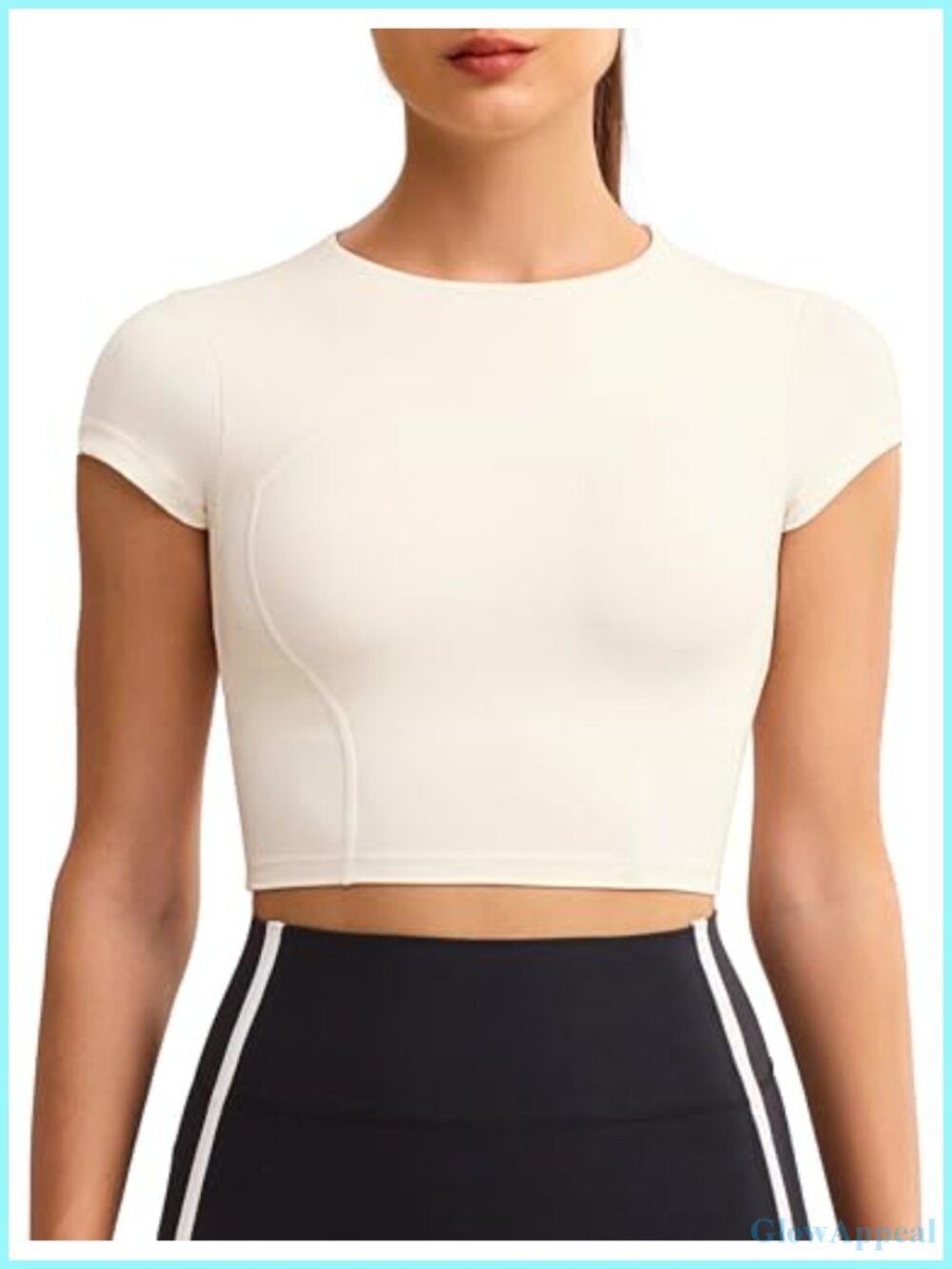 Workout Crop Top Mock Neck Short Sleeve Removable Bra Yoga Active